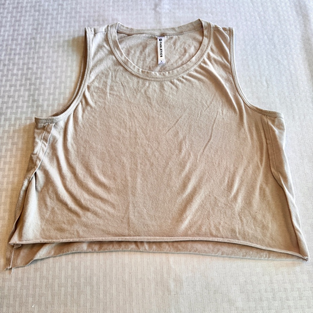 Fabletics‎ Crop Tank Top Womens Small Beige Sleeveless Raw Hem
